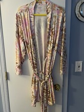 NEW Lands' End Women  s L/S Knit Robe - White Burst Tie Dye Size 3X - Soft 