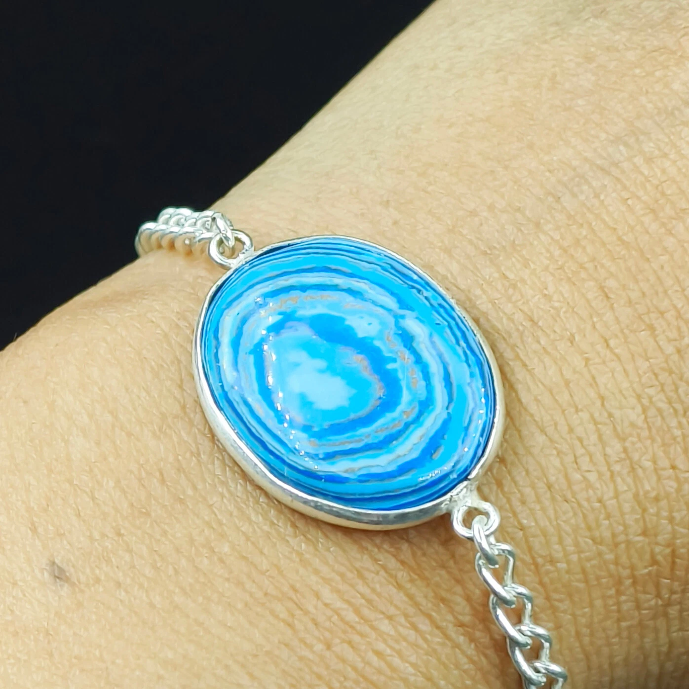 VALENTINO Bracciale in argento sterling 925 con pietre preziose ovali in calsilica naturale