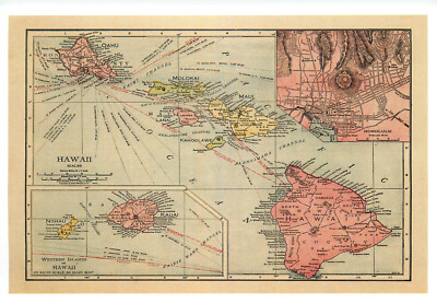 Postcard Panoramic Map of Hawaiian Islands