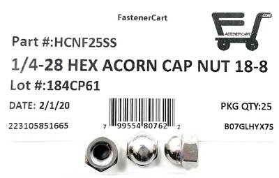 25 Pieces 1/4-28 Stainless Steel Acorn Cap Nuts - Fine Thread UNF Hex Nuts