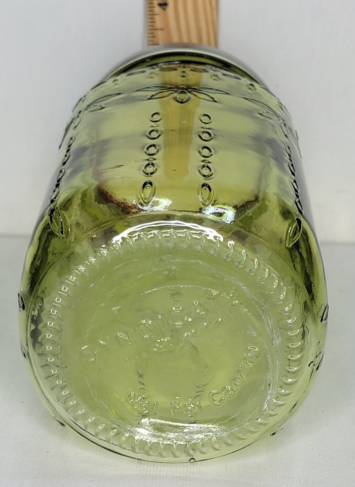 Syndicate Home & Garden Green Glass Quart Canning Jar Embossed Flowers