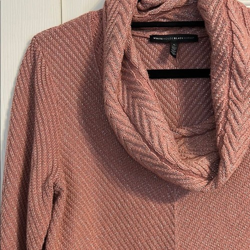 WHITE HOUSE BLACK MARKET Large Dusty Rose Cowl Neck Sweater Tie Cuffs Metallic - 第 6/9 張圖片