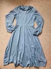 Vintage Debenhams Baby Blue Dress Long Sleeves Occasion Prom UK 14 fit medium.