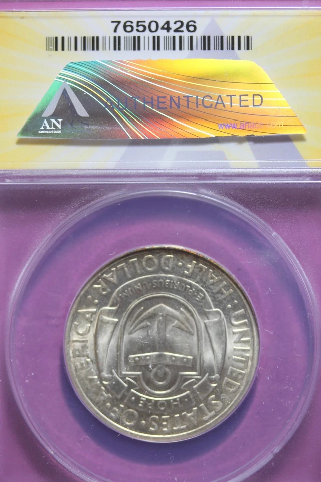 1936 D- ANACS 50C MS65 RHODE ISLAND COMMEMORATIVE HALF DOLLAR #B44316 - Image 2 of 2