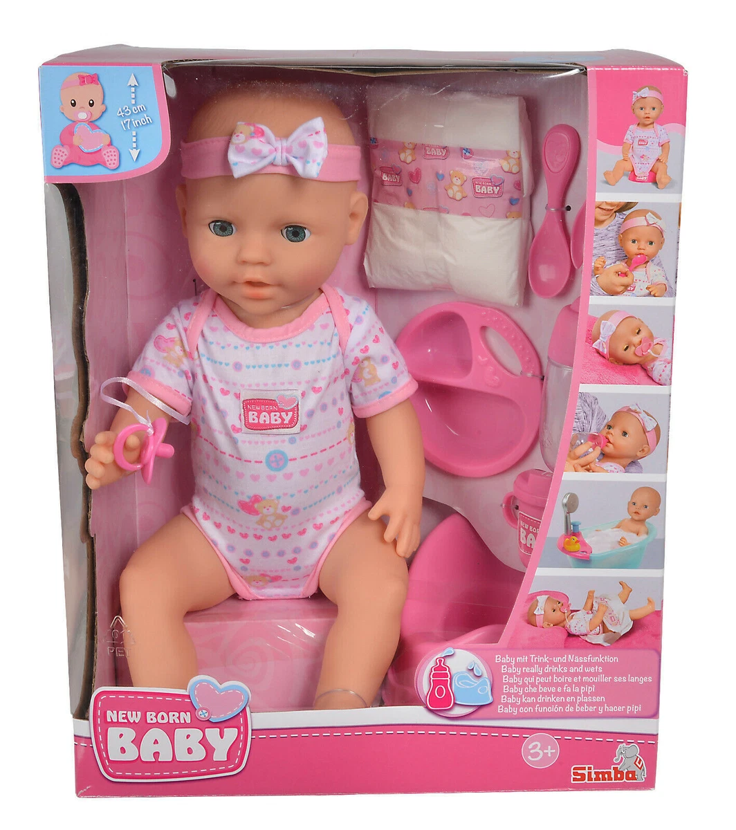 New Born Babypuppe mit Trink- und Nässfunktion 43 cm Puppe 