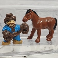 Vintage Lincoln Logs Mini Figures Lot Of 2 Rodeo Cowboy With Brown Horse