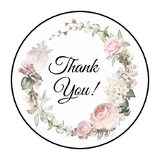 30 Pretty Flower Thank You Envelope Seals Labels Stickers 1.5" Round Rose floral
