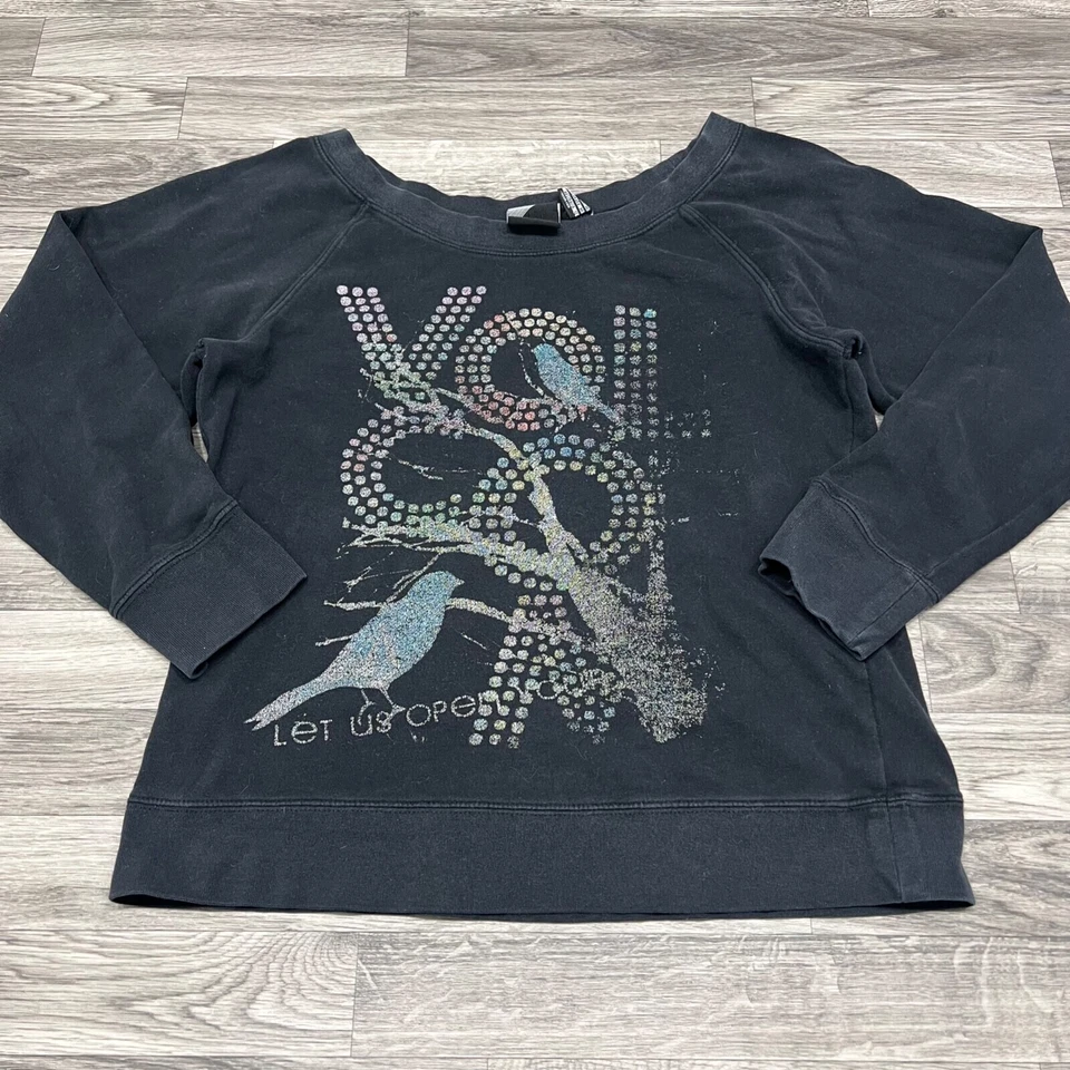 VOLCOM Women's Black Long Sleeve Loose Neck Graphic Sweater Size Medium Regular  - Image 4 of 4