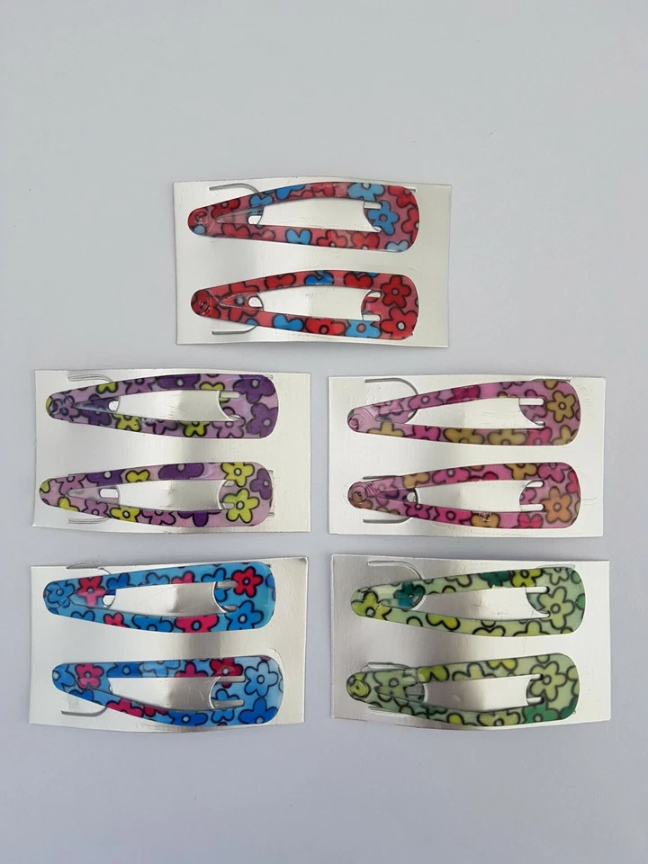 5 Haarklammern mit Blumenmuster in rot, rosa, lila, blau, grün, Set, Haarklammer