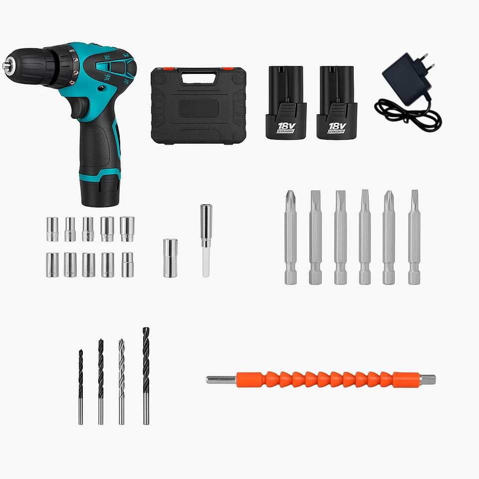 Trapano Avvitatore Professionale 2 Batteria 18V a Litio + Valigia Accessori 2025 - Immagine 3 di 4