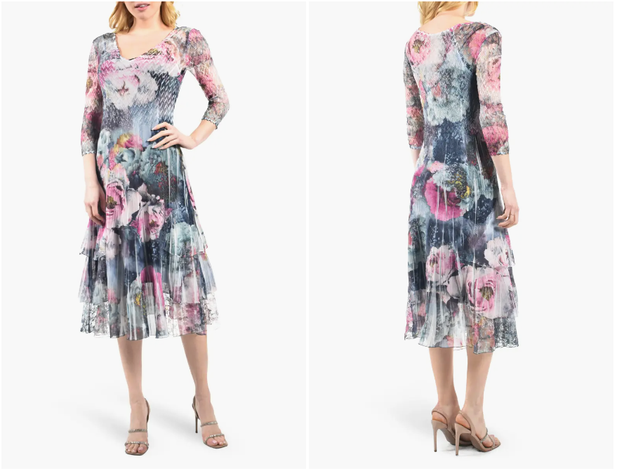 smocked chiffon dress Floral – JoJo + CoCo Boutique Collection:Downtown Edit Featuring a flattering smocked Southwest Ranch Dressing - Size:M (10)
