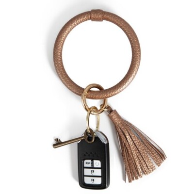 MKF PU Leather Keychain Bracelet For Women - 3-Piece Set Wristlet Bangle, Gold Coffee Beige, Large (4" Diameter) - View #5