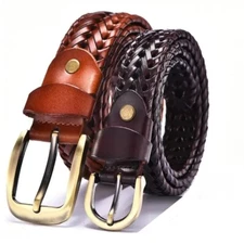 Men’s Women's belt Braided Basketweave Genuine Leather Casual Dress Jeans Belts