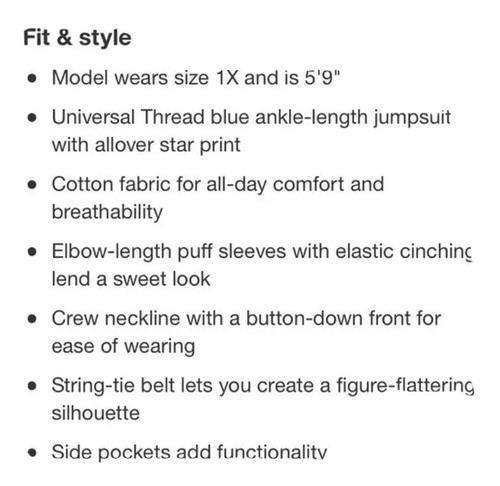 (2X)- Universal Thread Women's Puff 3/4 Sleeve Jumpsuit - Blue Star - Picture 11 of 12