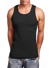 3 Black Men's Egyptian Cotton Tank Top A-Shirt Wife Beater Undershirt SMALL-2X