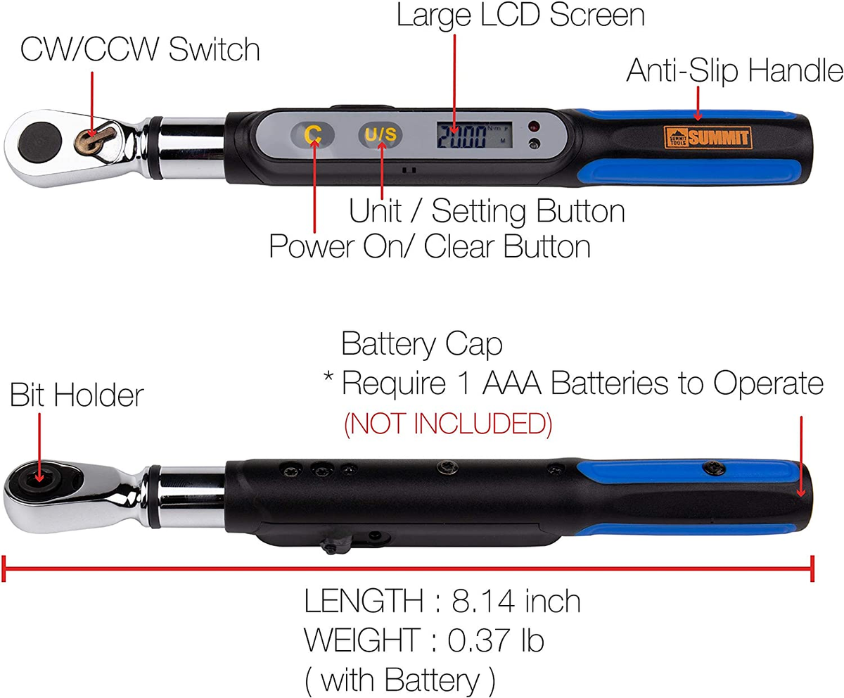 Bit-Head Digital Torque Wrench, 1/4 Inch Drive Adopter, 0.221-4