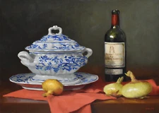 GREGORY HULL-AZ Realist-Original Signed Oil-Dish, Wine Bottle & Onion Still Life