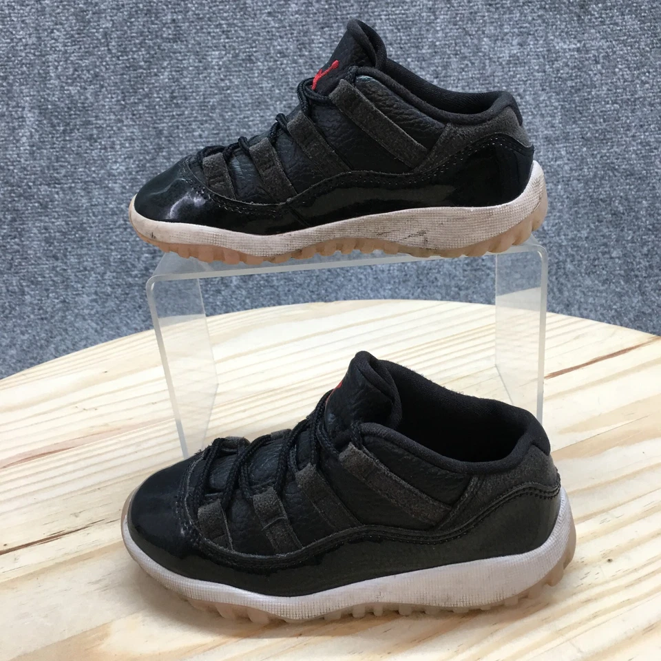 Nike туфли ребенка ясельного возраста 10 Air Jordan ретро XI низкий кроссовок из черной кожи 505836-001 - Изображение 2 из 4
