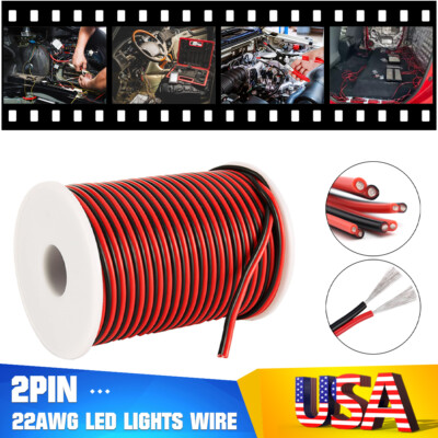 100ft/30M Wires 22AWG 2pin Car Trcuk & Boat Trailer LED Light Extension Wire