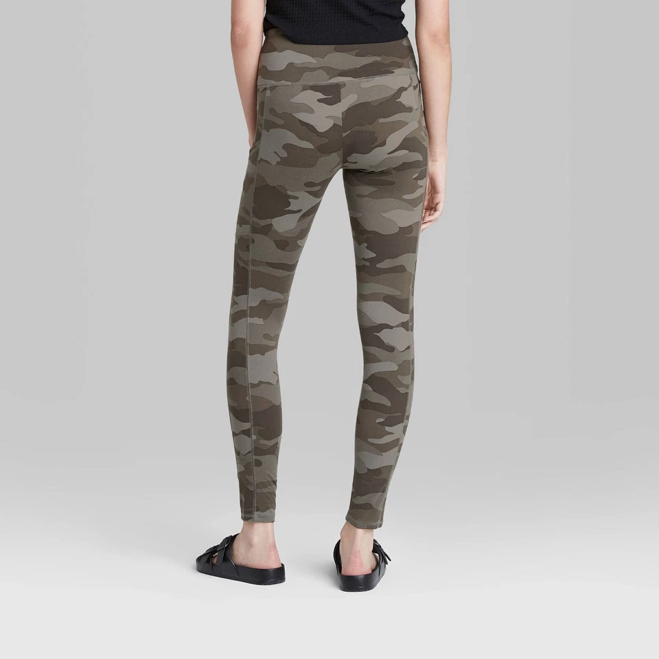 Leggings suaves Wild Fable para mujer longitud completa verde camuflaje tiro alto cintura ancha  Foto 2 de 4