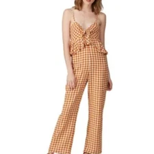 - Saylor Rustic Orange Plaid Jumpsuit Size Medium