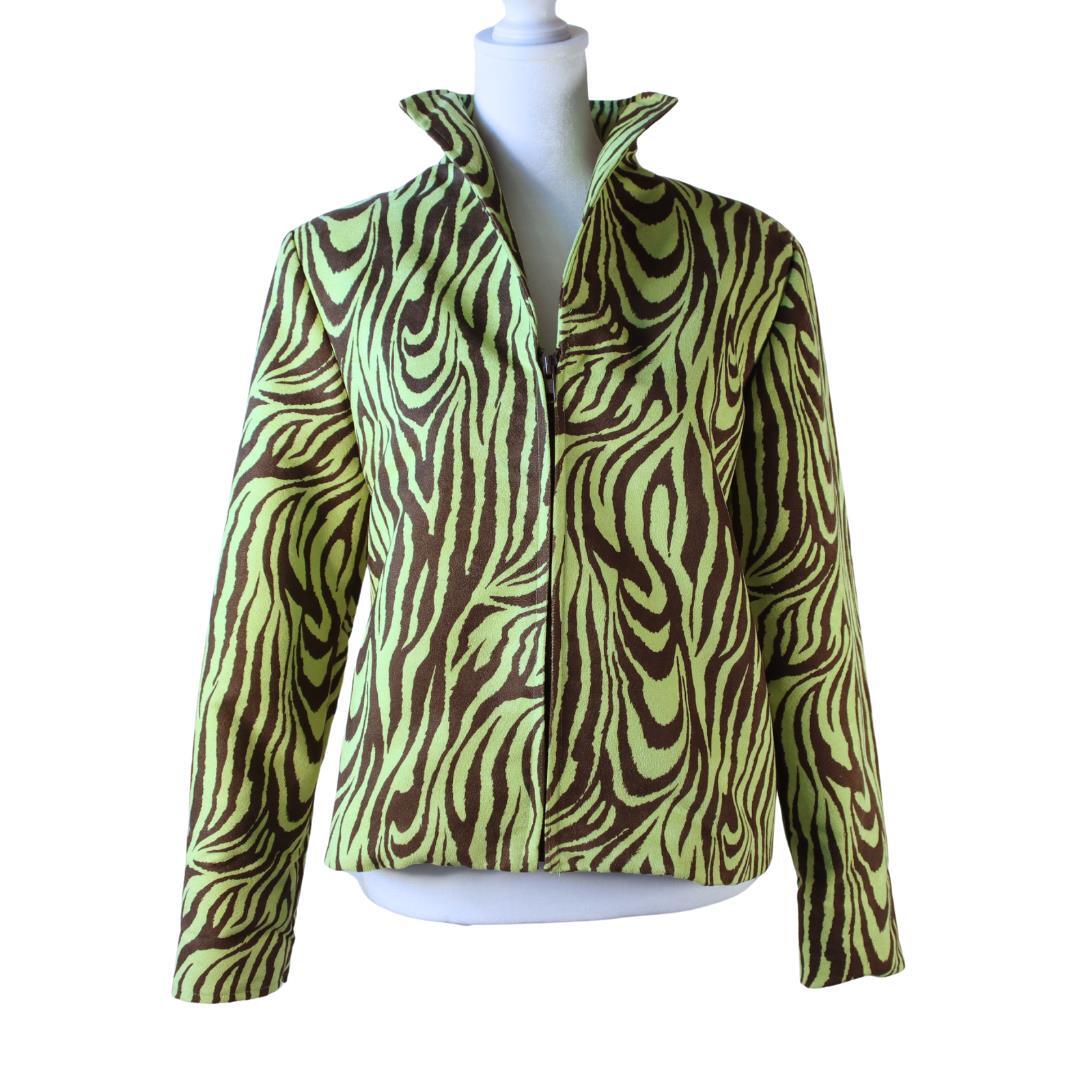 Giacca pony dipinta donna extra small verde stampa zebrata blazer full zip