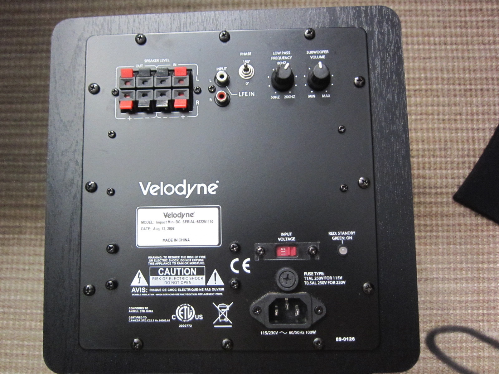 subwoofer velodyne impact mini