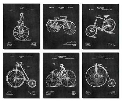 6 Bicycle Patent Wall Art Prints - 8''x10'' - Bike Decor - Cycling Cyclist Gifts