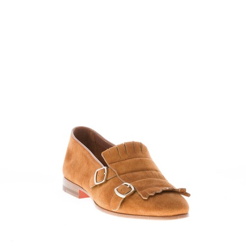 SANTONI scarpe donna Mocassino in camoscio marrone bruciato con frangia e  fibbia | eBay
