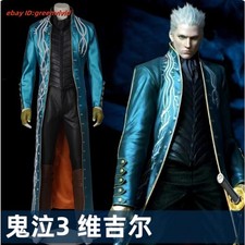 Devil May Cry Vergil Cosplay Outfit Blue Jacket Full Set Costume Lot Halloween