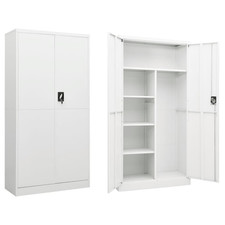 Locker cabinet White Steel 90x40x180cm 2-door 4-shelf Office Storage Wardrobe 1