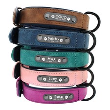 Personalized Leather Dog Collar Custom Name ID Tag Puppy Small Medium Large