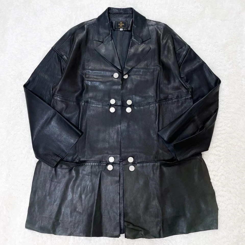 FENDI Vintage Cufflinks Leather Coat - Image 2 of 4