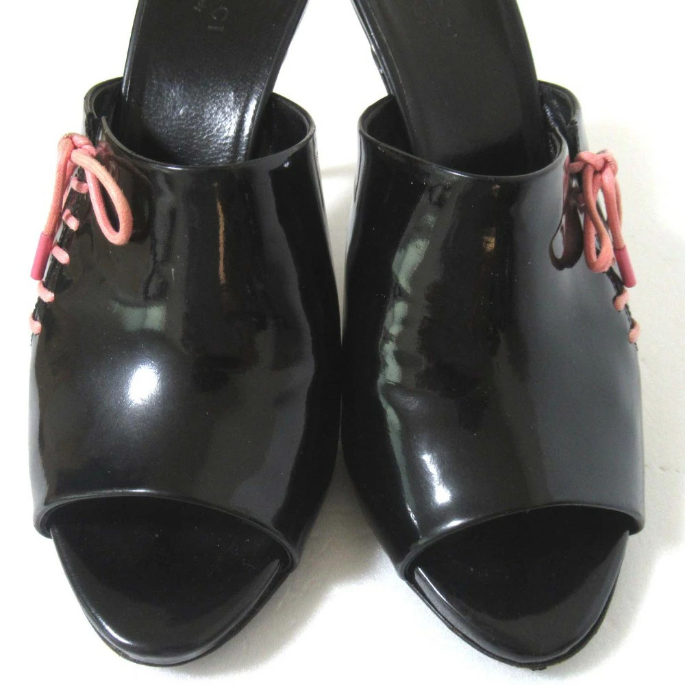 GUCCI Patent Leather High Heel Lace Up Mule Sandals Size 36.5C Approx. 23.5cm Bl thumbnail 4