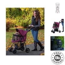 Luxury No-Zip Pet Stroller with Elevated Paw Rest  Panoramic View - Red Plum