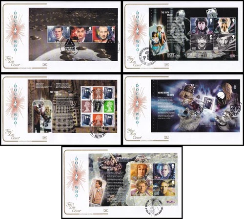 Set of 5 2013 GB Doctor Who Prestige Pane Cotswold FDC Various SHS