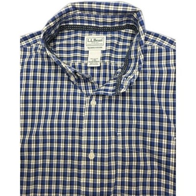 L.L. Bean Blue White Plaid Long Sleeve Shirt XL Tall Cotton Traditional Fit