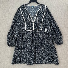 Old Navy Black Floral Print Lace Up Tiered Babydoll Mini Dress XXL