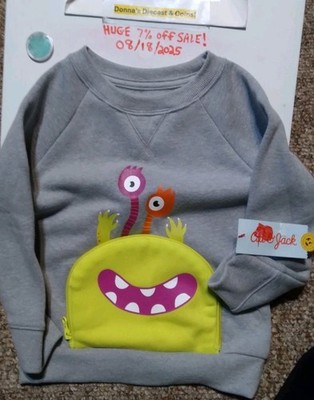 NEW WITH TAGS NWT CAT & JACK 3T MONSTER LONG SLEEVE SWEATSHIRT WITH ZIPPER POUCH