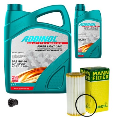 MANN Inspektionspaket 6L ADDINOL 0540 SUPER LIGHT 5W-40 für VW Golf VII 5G1