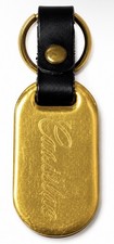 Vintage Cadillac Gold Tone Keychain Key Fob Engraved Crest Script w/ Box
