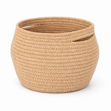Woven Storage Basket Round, Small Wicker Basket Handmade, Cotton Rope Basket