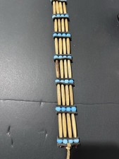Bone and Blue Bead Choker Necklace Native American Style with Leather Ties