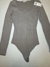 Abercrombie  Fitch Ribbed Long Sleeve Bodysuit Women  s Size S Taupe NWT