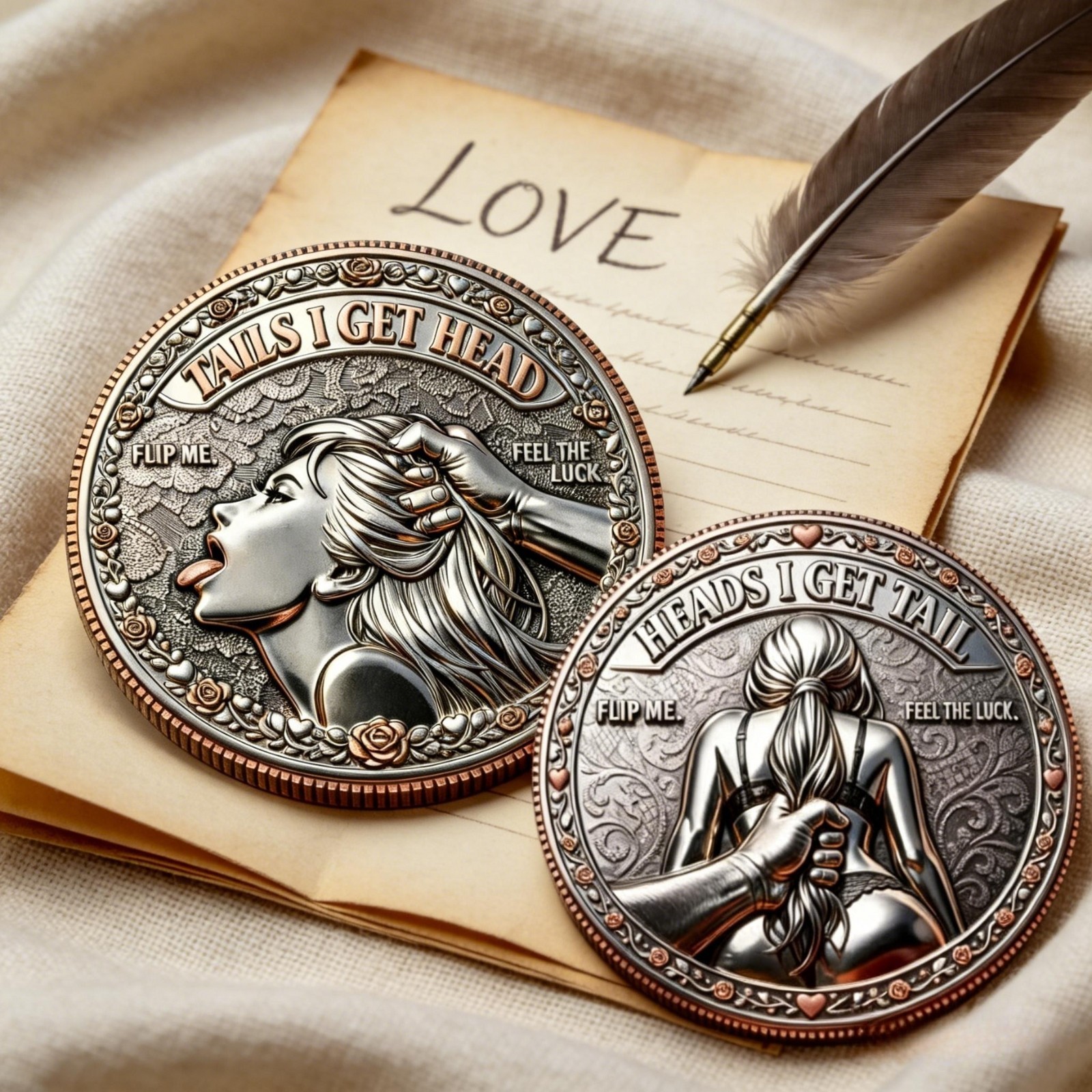 Pièce Commémorative Heads I Get Tail – 5 Pièces En Alliage De Zinc – Cadeau Humoristique Pour Adultes – Saint-Valentin Ou Soirée Coquine