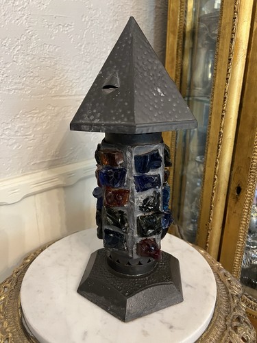 Vtg MCM Peter Marsh Chunky Glass Multi Color Nader Brutalist Decorative Art Lamp - Picture 6 of 10