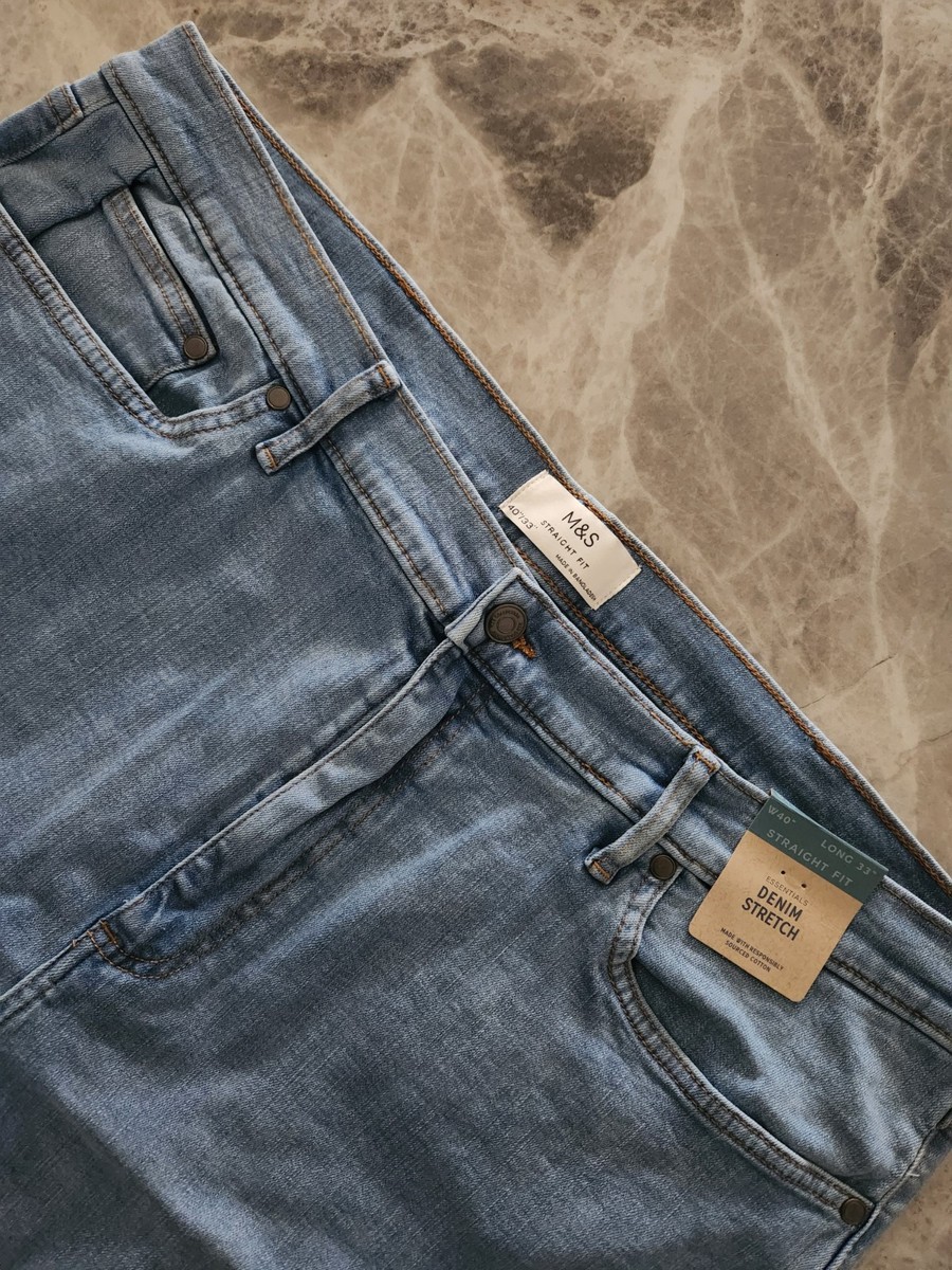 M&S Denim Stretch Cotton Rich Straight Fit Jeans W40
