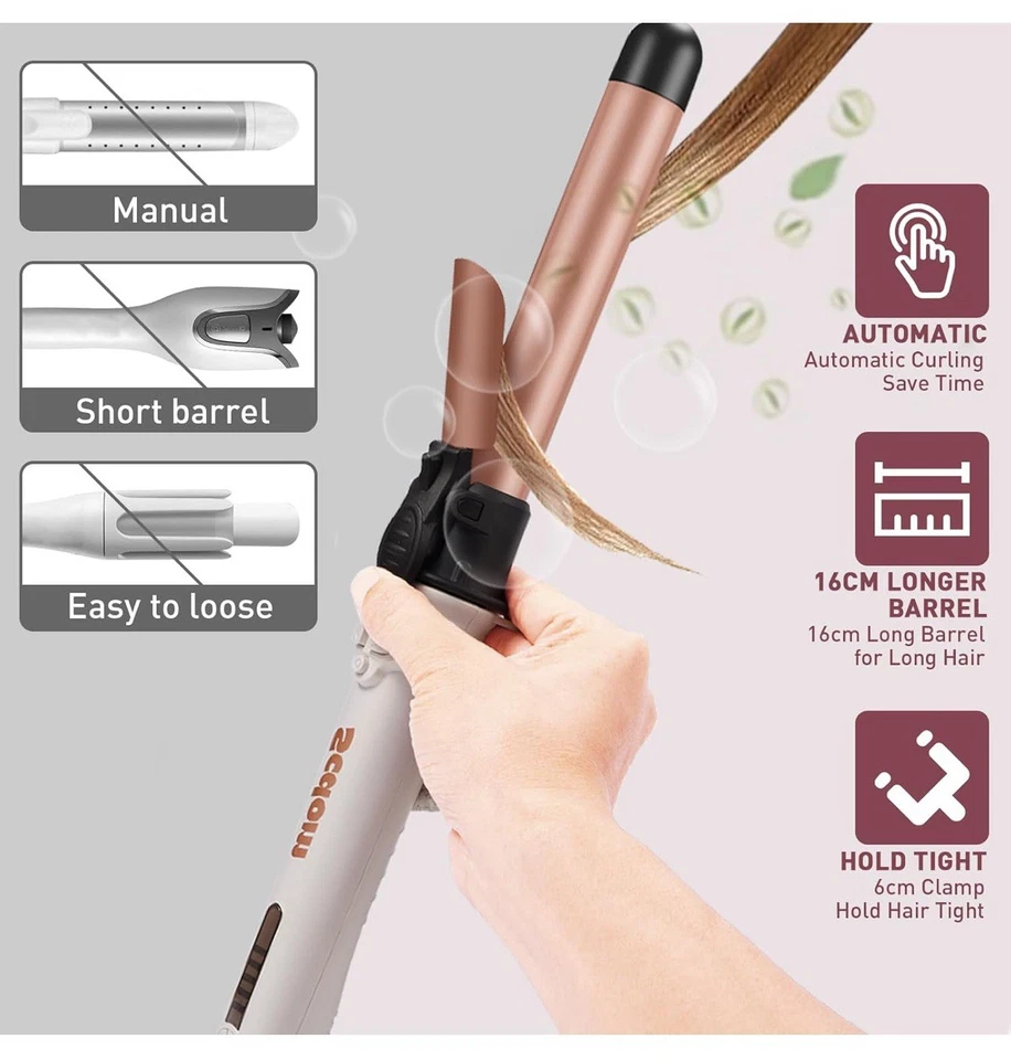 Automatic Hair Curler Iron Tongs Rotating Long Barrel 26mm Dual MCH Ceramic 210C - Image 2 of 4