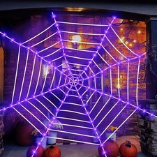 Light Up Lighted Spider Web 12 Ft 120 LED Spider Web Lights Giant Halloween D