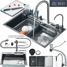 LED Kitchen Sink Set Stainless Steel Large Bowl Inset with Mixer Taps Waste Kit